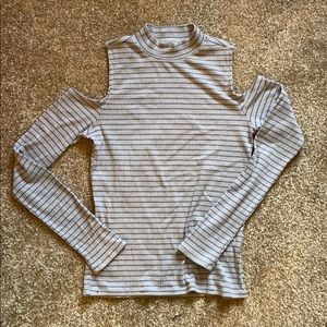 Faux neck cold shoulder long sleeve